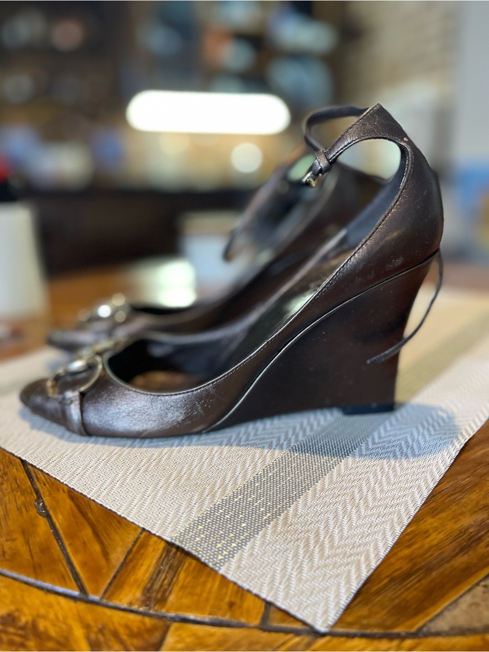 Gucci Black Peep-Toe Ankle-Strap Heels with Gold Horsebit - Picture 6 of 6